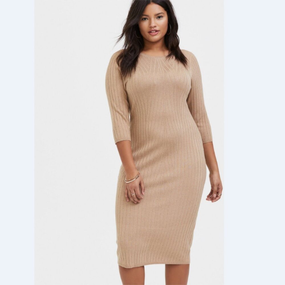 Torrid Midi Sweater Bodycon Shift Dress - Tan‎ - Medium